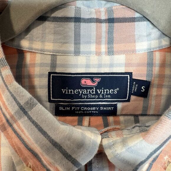Vineyard Vines Slim Crosby Shirt S Men Orange Gray Plaid Cotton - Picture 6 of 8